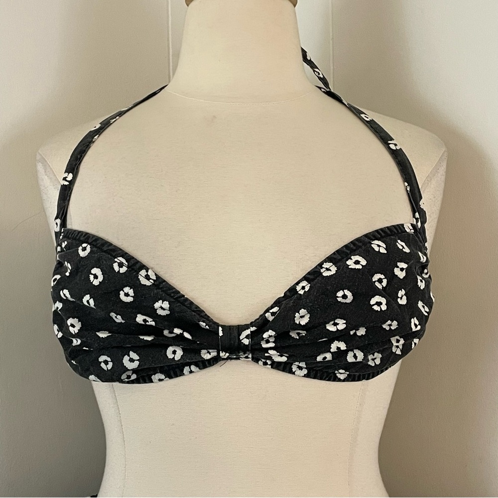 Vintage Floral Bikini Top Shorts Set Women’s XL Black White High Rise Union - Picture 2 of 15